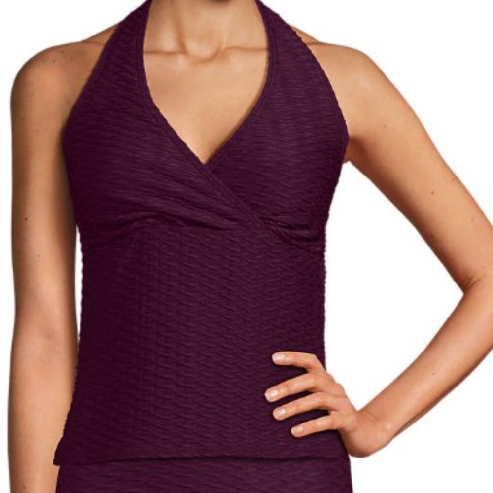 Lands' End Texture Halter Tankini Swimsuit Top - Size: Small Long - NWT